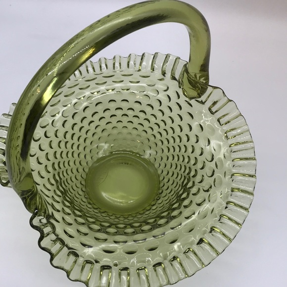 Vintage Fenton Green Glass Hobnail Basket - Picture 4 of 5